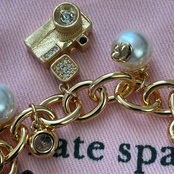 kate spade Gold-Tone Pearl & Camera Charm Bracelet - Picture 3 of 5